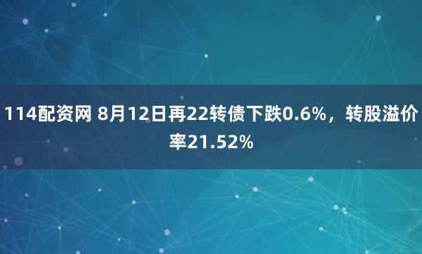 114配资网 8月12日再22转债下跌0.6%，转股溢价率21.52%